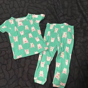 Cute Green Pajama Set with Pink Pig Print